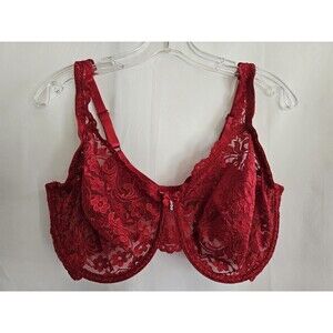 Smart And Sexy Red Lace Underwire Bra Plus Size 42DD Floral Sheer Lingerie